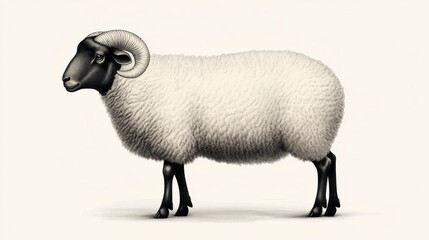 Fototapeta premium Realistic Illustration of a Sheep with Detailed Texture and Shadowing