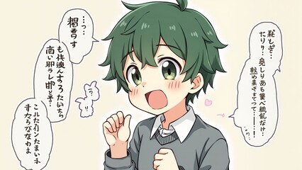 Happy Anime Boy with Speech Bubbles