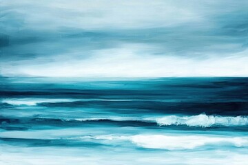The tranquility of crashing waves captured in a realistic painting.