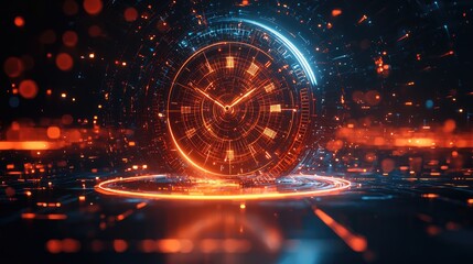 Fototapeta premium Futuristic Clock: Digital Time in a Glowing, Abstract World