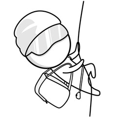 Mountaineer with equipment conquers a summit