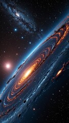 Fototapeta premium Vibrant spiral galaxy with glowing core and starry cosmic expanse
