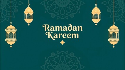 Naklejka premium Ramadan Kareem Greeting Card with Hanging Lanterns