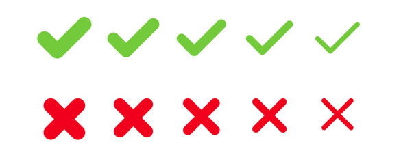 Green check mark and red cross mark icon set. Checkmark and x mark icon for apps and websites. checklist signs, approval badge. vector illustration.