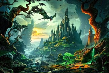 Naklejka premium Enchanting Children’s Illustration Featuring a Dragon