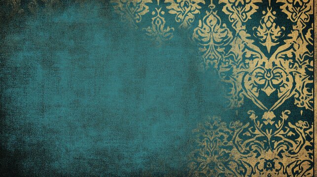Fototapeta Teal damask pattern background design