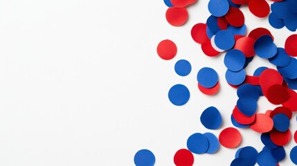 Fototapeta premium Colorful Red and Blue Paper Confetti on White Background
