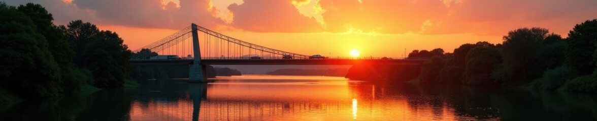 Obraz premium Vehicular bridge spanning River Hull at sunset, trees, bridge, sunset