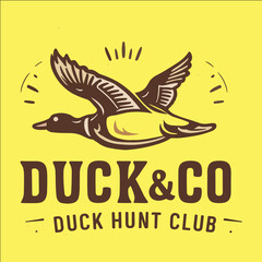 A duck is flying in the sky with the words Duck & Co