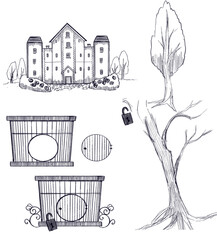 お屋敷と小さなかご