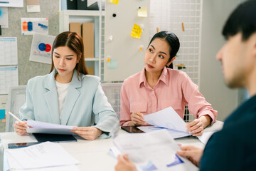 Team of professionals discussing over business project, Corporate business team and manager planning strategy. Discussing ideas. Business Consulting meeting working brainstorming new project finance