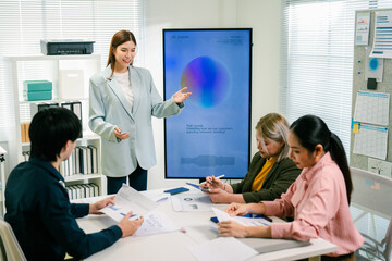 Team of professionals discussing over business project, Corporate business team and manager planning strategy. Discussing ideas. Business Consulting meeting working brainstorming new project finance