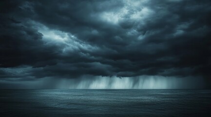Fototapeta premium Ominous storm clouds over dark ocean, heavy rain