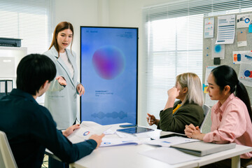 A business people and Startup marketing team, Smiling businesspeople having a discussion in an...