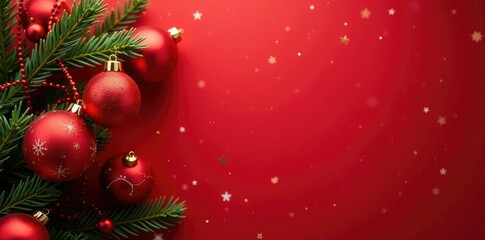 Decorative Christmas ornaments on red background, festive, red background