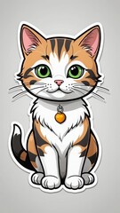 Obraz premium Charming cat illustration with green eyes and a bell collar as a sticker