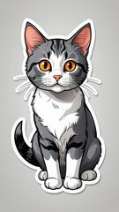 Fototapeta premium Illustrated cute cat sticker with orange eyes and gray fur