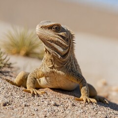 Fototapeta premium A desert lizard with a bright, sun-kissed tan, standing in front of a white background.