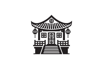 Japanese house vector silhouette isolated in white background
