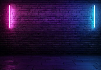 Neon lights illuminate brick wall background (2)