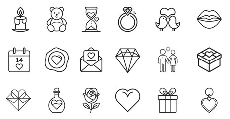 Romantic Valentines Day Icon Set . Vector