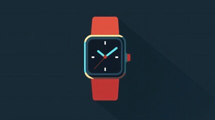 Red Smartwatch Minimalist Design: A stylish square smartwatch with a vibrant red strap is showcased against a dark background, highlighting its modern and minimalist design.
