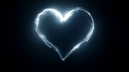 Glowing neon heart symbol with a white fill on a black background, representing love, passion, and emotion in a modern and vibrant digital style, ideal for romantic or artistic concepts.