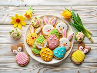 Double Exposure: Easter Cookies & Ingredients on Rustic White Wood
