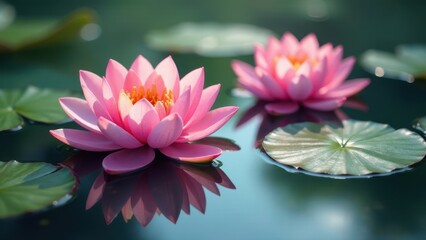 Serene Pink Water Lilies Floating Gracefully on a Calm Pond Reflecting Tranquil Beauty