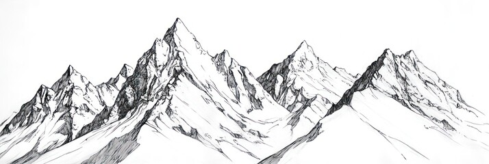 Majestic Mountain Range Ink Drawing Art
