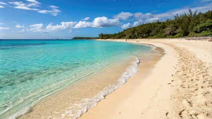 Warm sandy beach with crystal clear turquoise water, calm, beach, shore