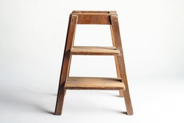 Rustic wooden step stool, white background, home decor