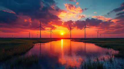 A factory producing high-performance wind turbines, blending cutting-edge engineering with sustainability