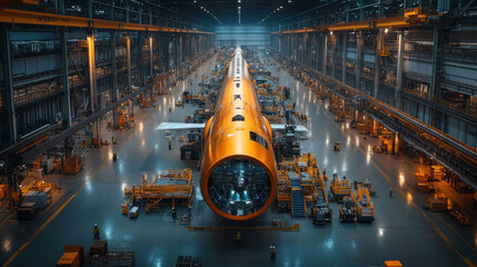 A factory producing high-performance wind turbines, blending cutting-edge engineering with sustainability