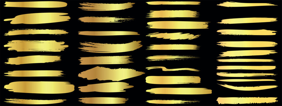 Gold brush stroke, metallic brushstroke set, abstract golden paint streaks, luxury grunge, artistic gold texture, elegant ink smudges, modern gold foil effect, shimmering brush design