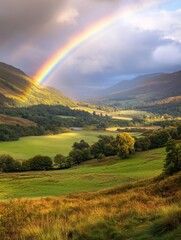 Rainbow Arcing Over Lush Green Valley