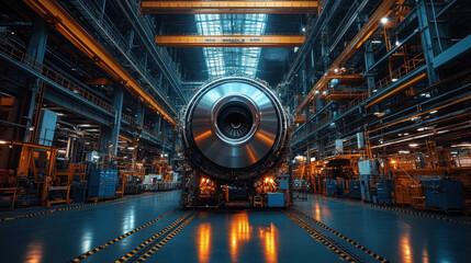 A manufacturing plant producing electric airplane engines, representing the forefront of aviation technology