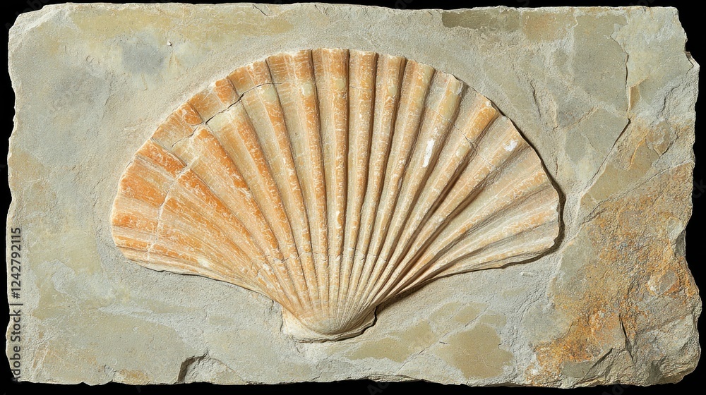 Poster Fossilized Scallop Shell Embedded in Stone