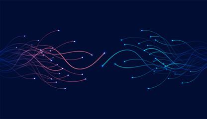 Ai technology. Concept of artificial intelligence. Blue and purple dots lines. Digital, communication, science, networks