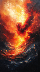 Fiery explosion. Fire and smoke in space. Abstract background.