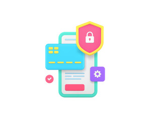Online banking smartphone application data protection 3d icon realistic vector illustration. Internet bank financial payment budget balance shopping mobile phone app secure digital technology