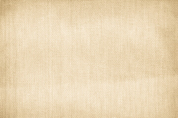 Brown sackcloth woven texture background in natural pattern. Jute hessian burlap, linen background in light beige cream color blank. Weaving canvas fiber line cotton cloth textured as organic.