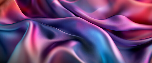 Obraz premium Close-up shot of colorful silk fabric flowing in vibrant hues of purple, pink, and blue, showcasing softness and luxury, perfect for design, fashion, or textile concepts.