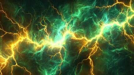 Abstract Green And Yellow Lightning Energy Flow