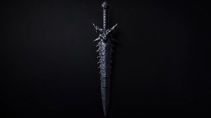 Fantasy dagger with dragon scales and spines, on solid black background
