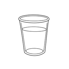 A glass water cup in black and white illustration.