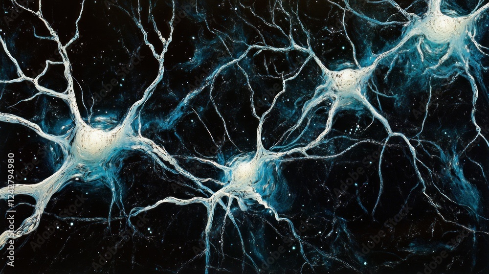 Poster abstract artwork depicting interconnected neurons resembling a cosmic nebula
