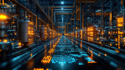 Obraz premium An industrial background featuring high-resolution LED displays and real-time data tracking for process optimization