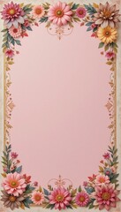 Obraz premium A frame of pink spring flower with copy space for text, featuring floral design elements like flowers, leaves, and a vintage texture, perfect for a spring, valentine greeting card