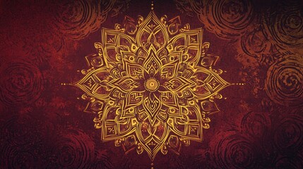 Golden Mandala Design on a Dark Red Background